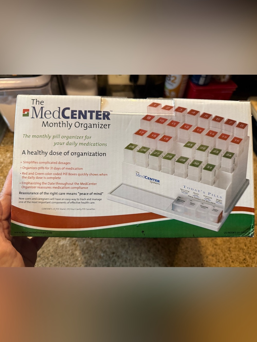 MedCenter 31-Day Monthly Pill Box with 4 Daily Compartments Large